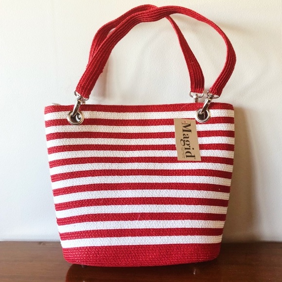 Magid Handbags - Magid paper straw striped bucket tote NWT
